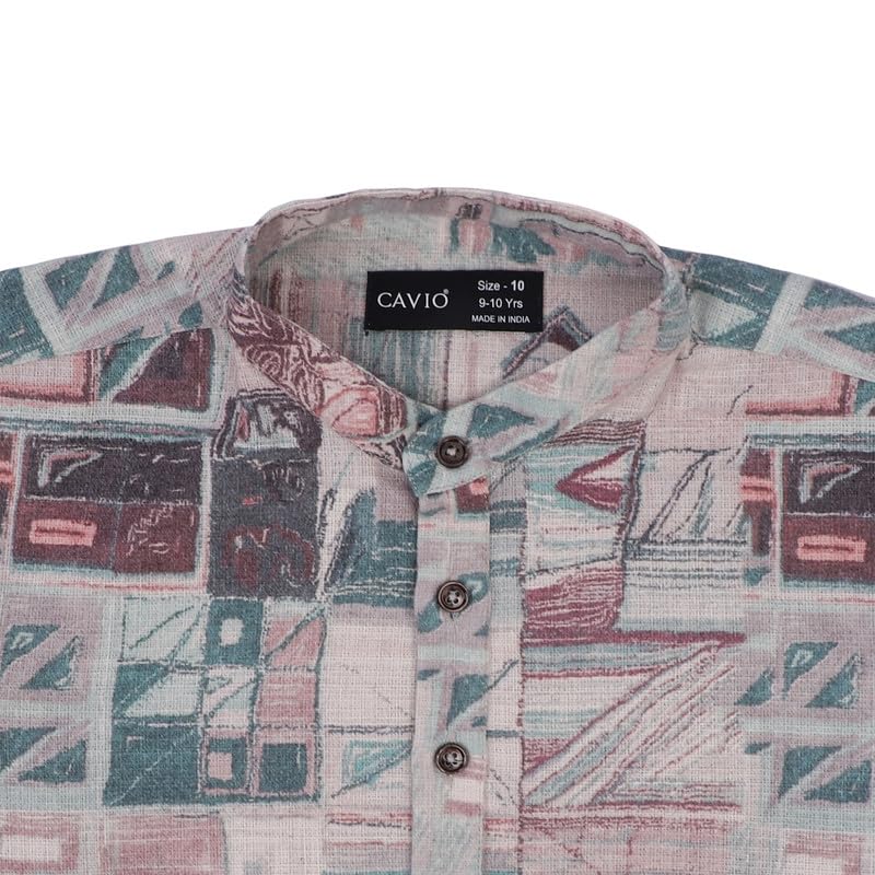 CAVIO Boys Cotton Full Sleeves Printed Short Kurta Shirt - Image 4